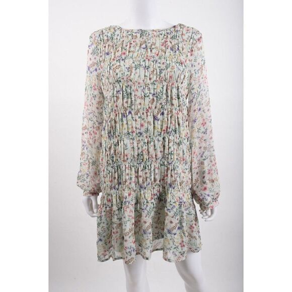 Storia Womens Short Dress M Green MultiColor Floral Long Sleeve - Picture 1 of 6